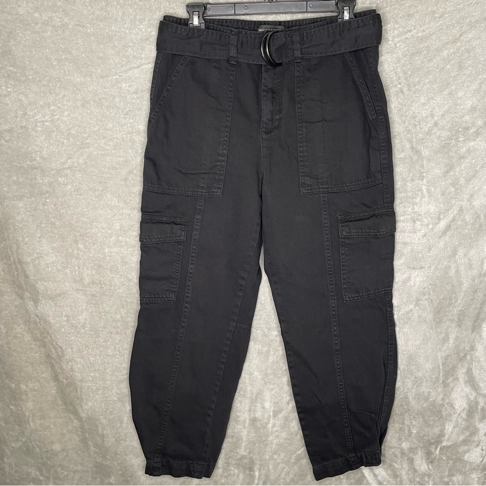 Banana Republic Black High Rise Tapered Cargo Pants Belted Denim Size 6
